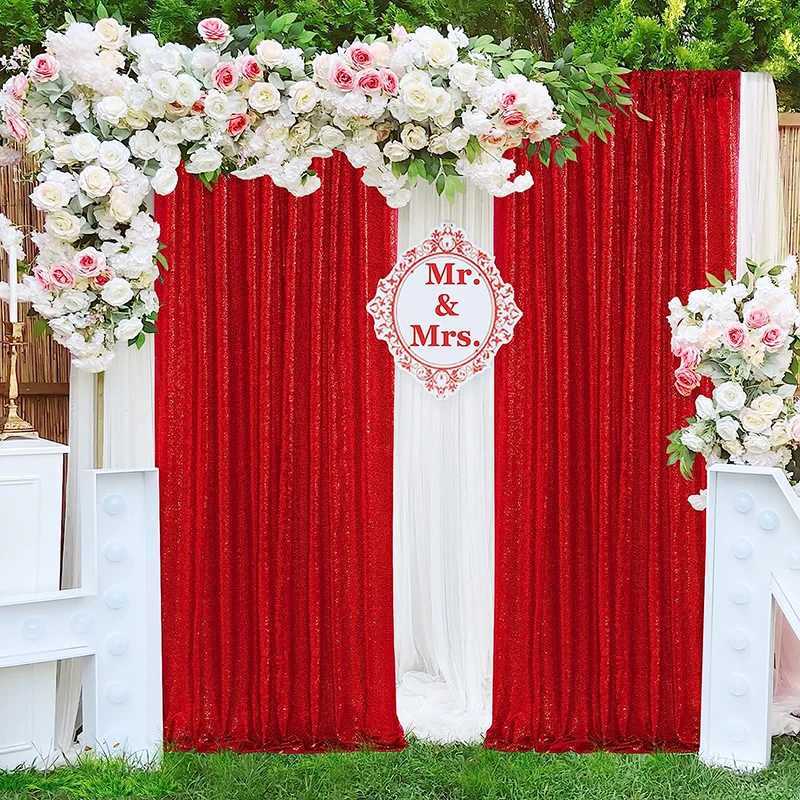 Curtain Christmas Red Sequin Backdrop Curtains Christmas Halloween Birthday Party Wedding Decorations Baby Shower Stage Events Background Supplies Y25
