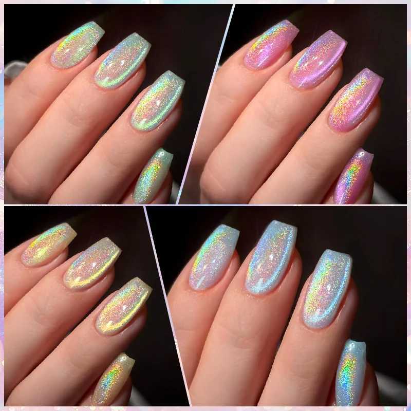 7ML Rainbow Aurora Cat Magnetic Nail Gel Polish Sparkling Glitter Double Light Shining Holographics Semi Permanent Laser VarnishT251127