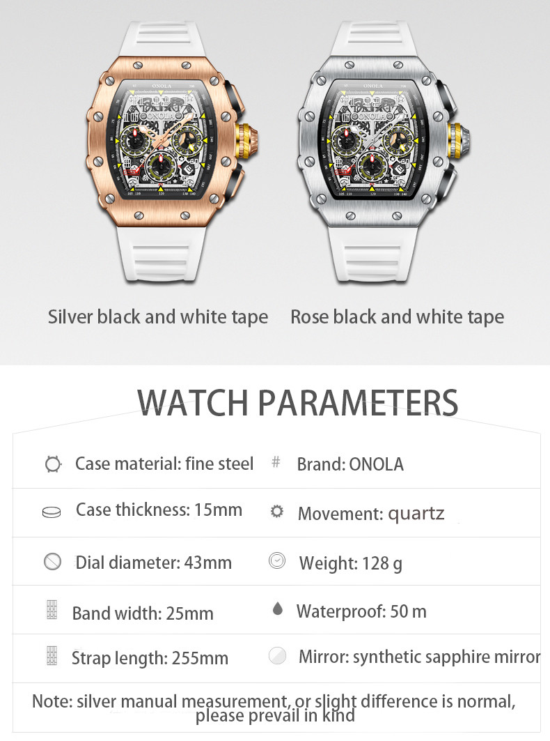 Luxury Tonneau Chronograph Sport Watch Rich Mike Style, Mechanical Automatic Movement, Rhinestone Bezel, Skeleton Dial, Waterproof Outdoor Timepiece w