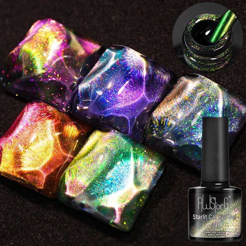 AWStorG 75ml Starlit Chameleon Cat Magnetic Gel Nail Polish Double Colors Semi Permanent UV Gel Varnish Need Black BaseT251127