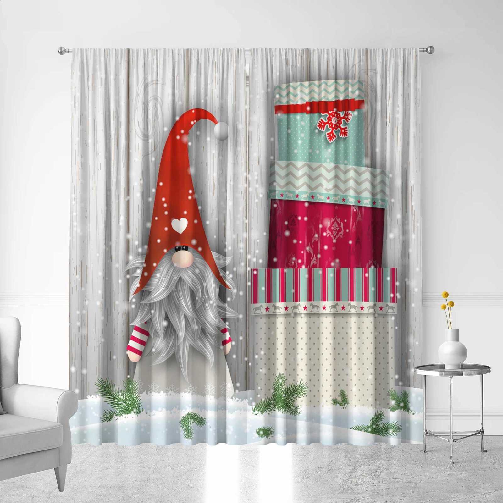 Curtain Christmas 2PC Home Decoration Printed Curtains Happy Birthday Cake Merry Christmas Kitchen Coffee Shop Living Room Balcony Garden Y251126