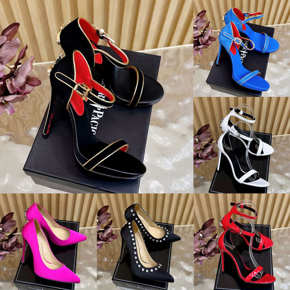 Womens Lady Stiletto dagger heel Sliders Designer High Sandal DHgate slingback suede leather Summer Beach Rhinestones sandale Pumps Luxury wed dress shoe