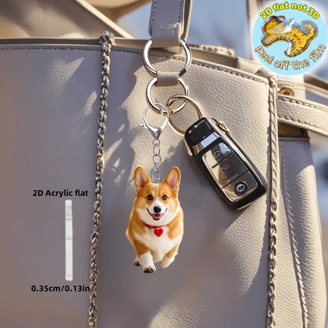 Cute Love Corgi Pendant KeychainPuppy Pattern 2D Flat Acrylic Ornament CharmsHanging Decoration for CarBagFestivePartyGiftT251127