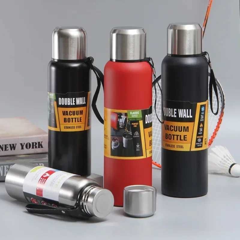 500/700/1000/1500ml Stainless Steel Thermos Bottle Portable Large-capacity Outdoor Mountaineering Car Kettle with Rope Water CupW251127 W260226