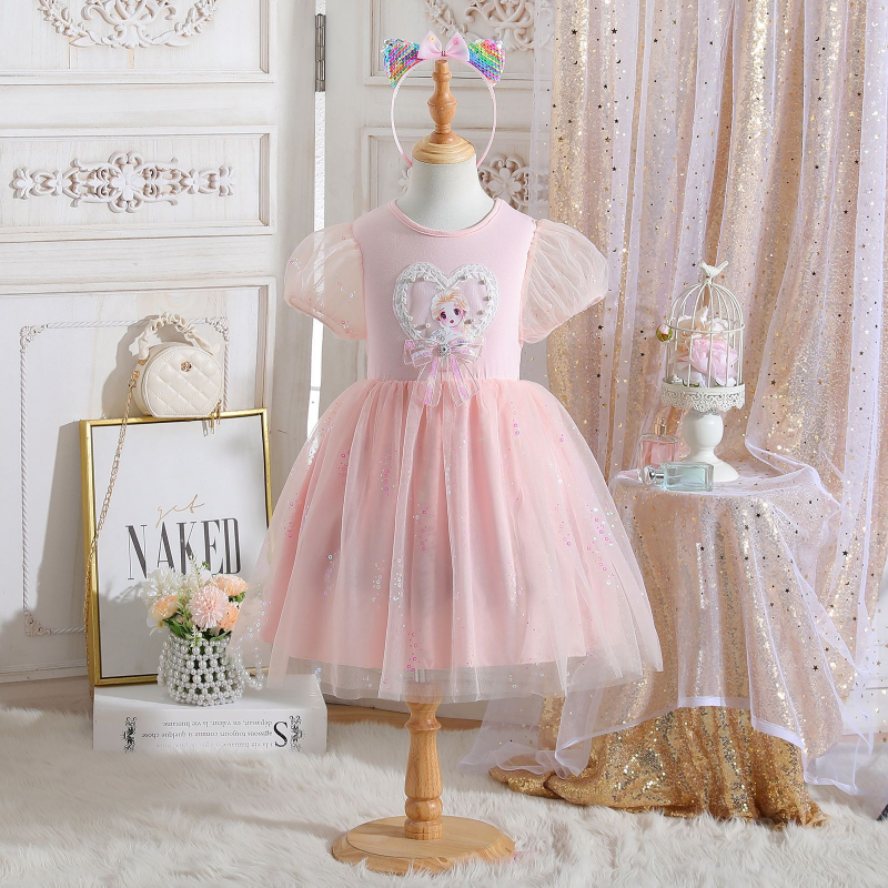 DISNEY Elsa princess dress kids designer clothes baby designer Children's summer dress short sleeves mesh skirt