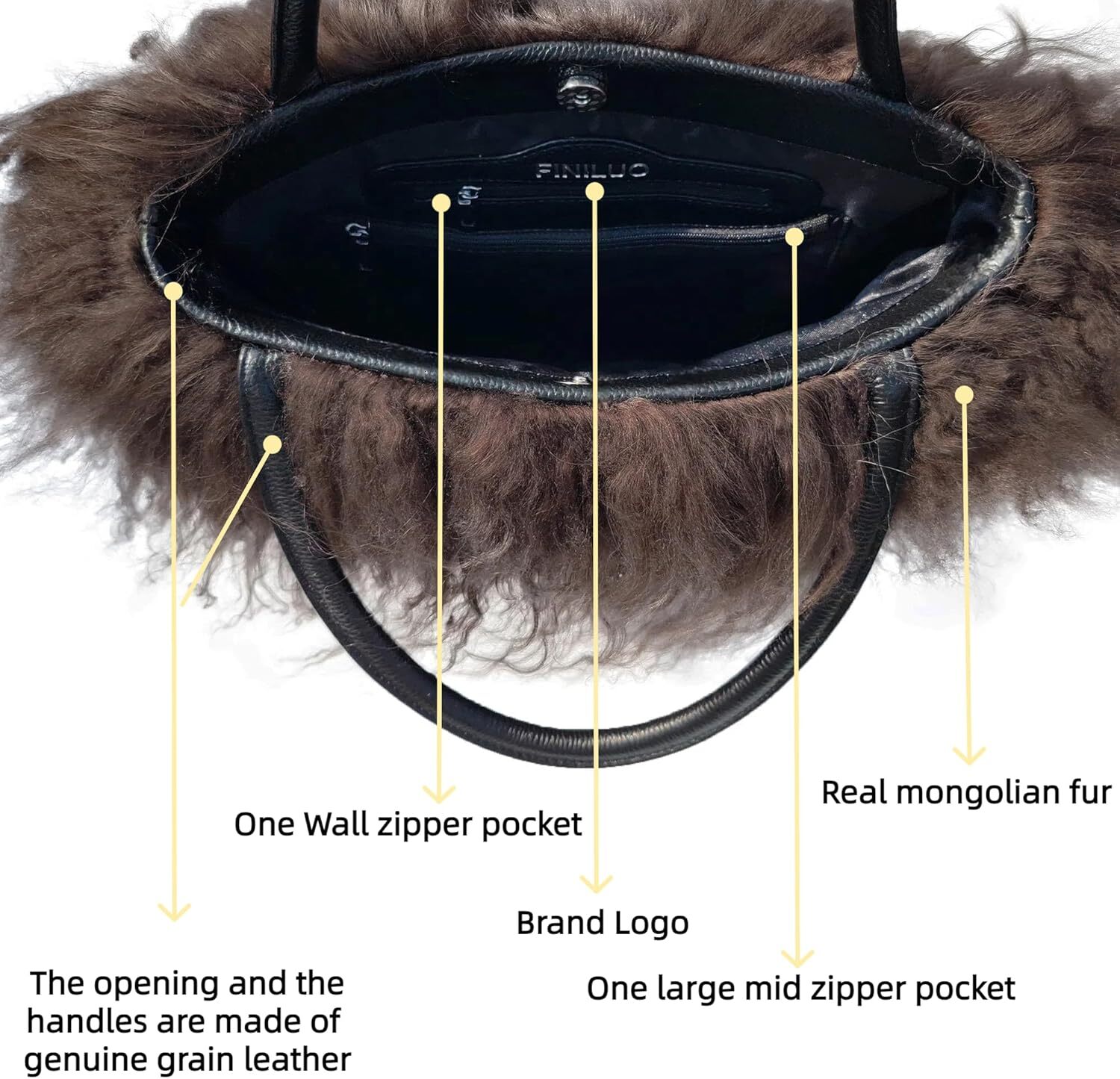 Women's sheepskin/Mongolian same wer veet wool leather, with genuine leather handle handbag