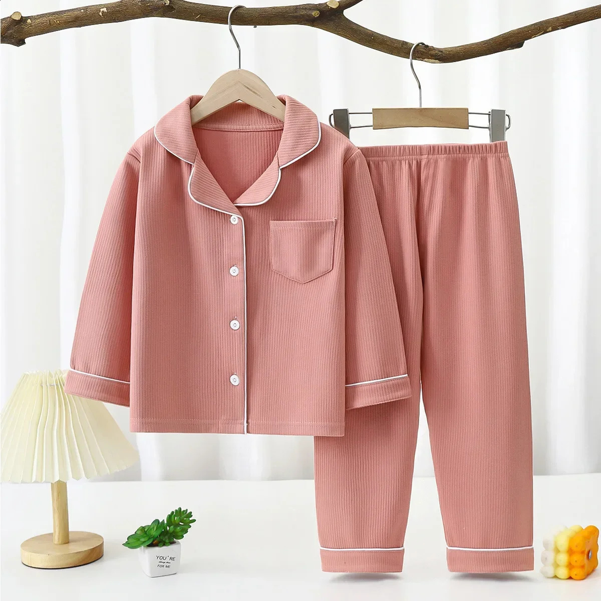 Autumn Winter Childrens Pajama Set Solid Color Childrens Pajamas 1-16 Year Old Youth Pajamas Boys and Girls Lounge Baby Clothing 250425