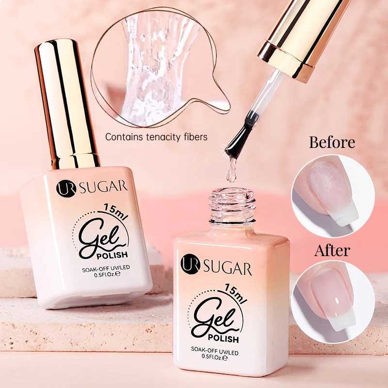 UR SUGAR 15ml Fiber Rubber Base Gel Upgrade Broken Nail Repaired Fiberglass Clear Quick Building UV Construction Gel Soak OffT251127