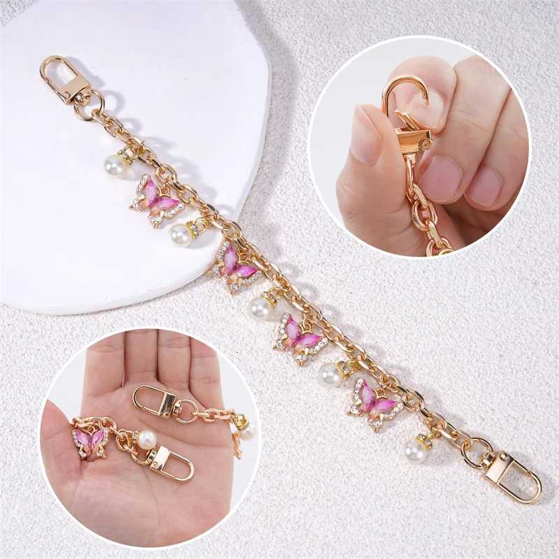 HOLIN Pink Butterfly Purse Chain Charm 26CM Gold Chain Bag Keychains Luxury Colgantes Para Bolsas Decorativos Tasche CharmsT251127