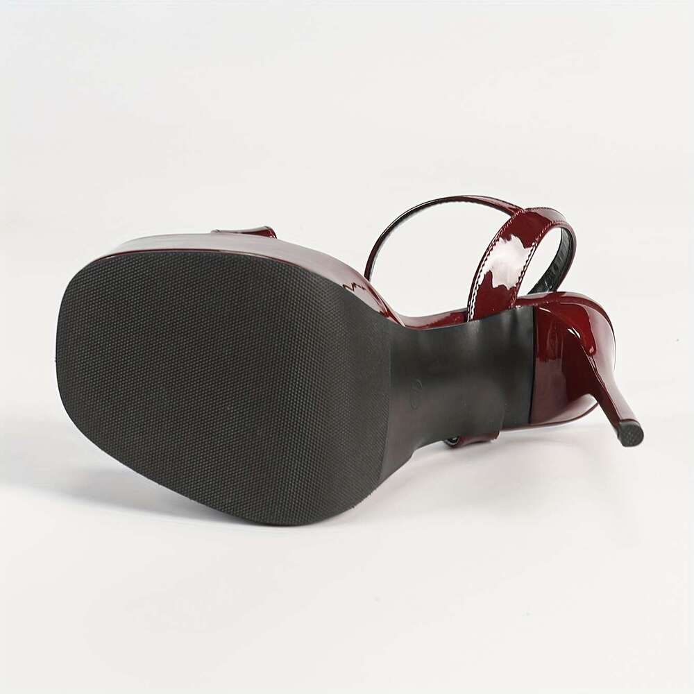 High Heeled Sandals, New Style Summer 2025, Featuring Ultra High Thin Heels, Platform, In Burgundy Color, Open Toe With A Single Strap, Perfect