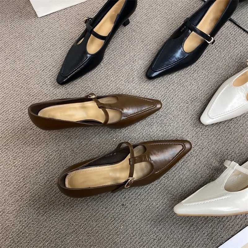 High Hls Womens 2025 New Single Shoes Womens Black Hollow Pointed Tip Thin Hl Shallow Mouth Mary Jane Shoes Niche White C251127