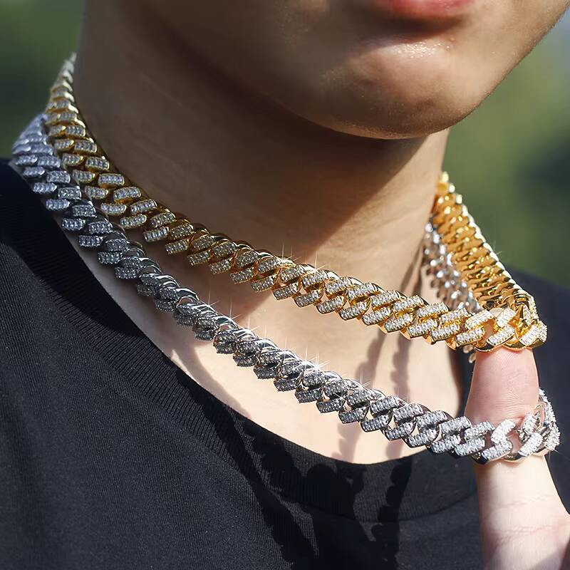 Custom Cadena Thick 14k Gold Plated Moissanite Hip Hop Iced Out Jewelry Bling Vvs Moissanite Diamond Miami Cuban Link Chain Necklace Men