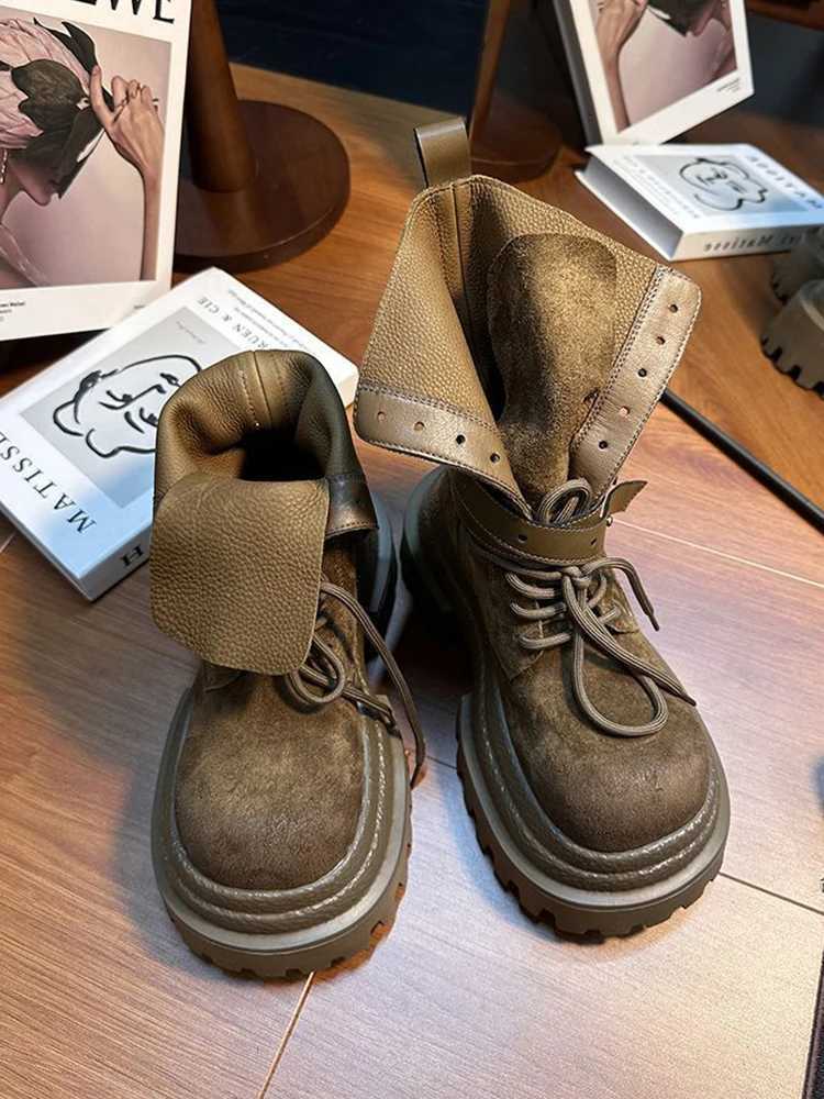 Suede Leather Old Big Cowboy Boot Wen Height Increase Motorcycle Middle Tube Knight Boots Outdoors Work Wen Shoes Y251126