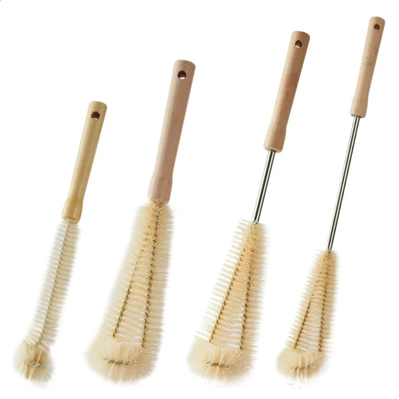Bottle cleaning brush with long wooden handle water bottle natural bristle kitchen scrub 250425