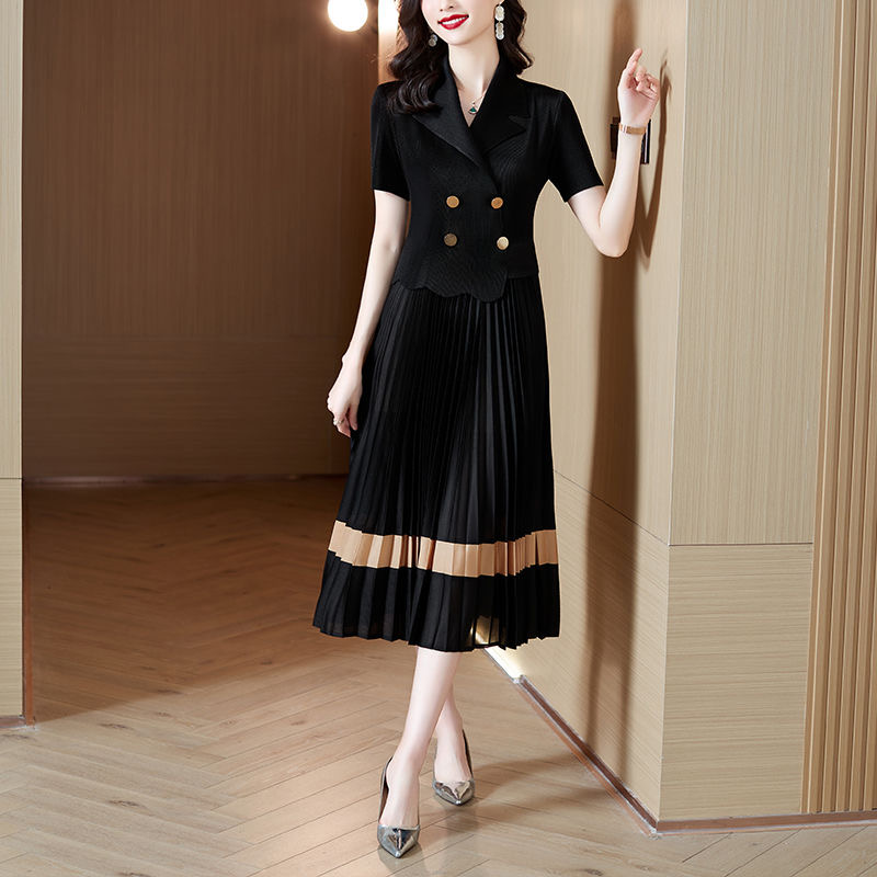 High-grade suit collar dress for women 2025 summer new Korean style slim temperament fashion splicing skirt D02306