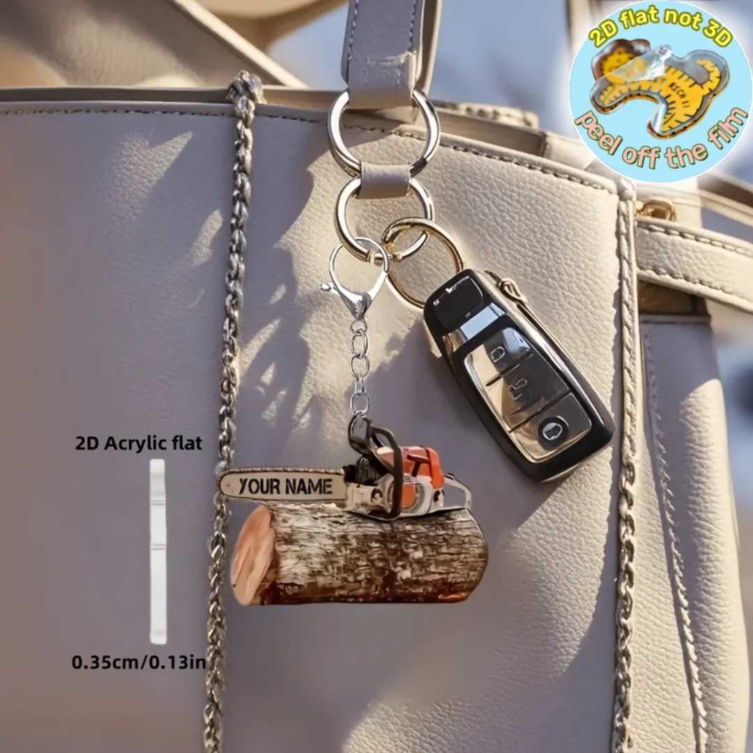 Mini Chainsaw Pendant Keychainelectric Saw Logging Themed 2D Flat Acrylic OrnamentHanging Decoration for CarBagsFestiveGiftT251127