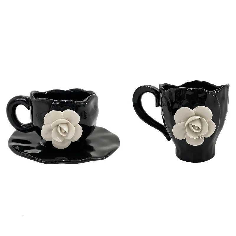 Petal Coffee Mug Creative Hand-pinched White Rose Cups and Saucers Home Afternoon Tea Ceramic Mug Three-dimensional Mug C2511278