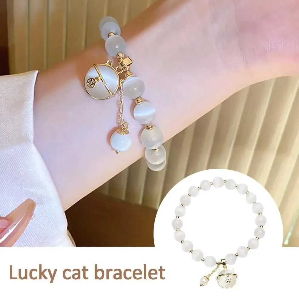 Exquisite Opal Beaded for Women Elegant Lucky Cat Pendant Adjustables Fashion Friendship Jewelry Gifts C251105