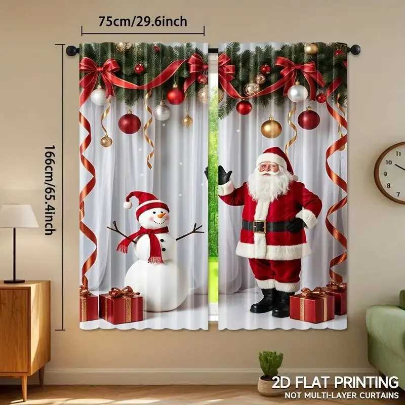 Curtain Christmas Santa Claus curtains pole bag curtains bedroom and living room decorations home decorations Christmas decorations Y251126
