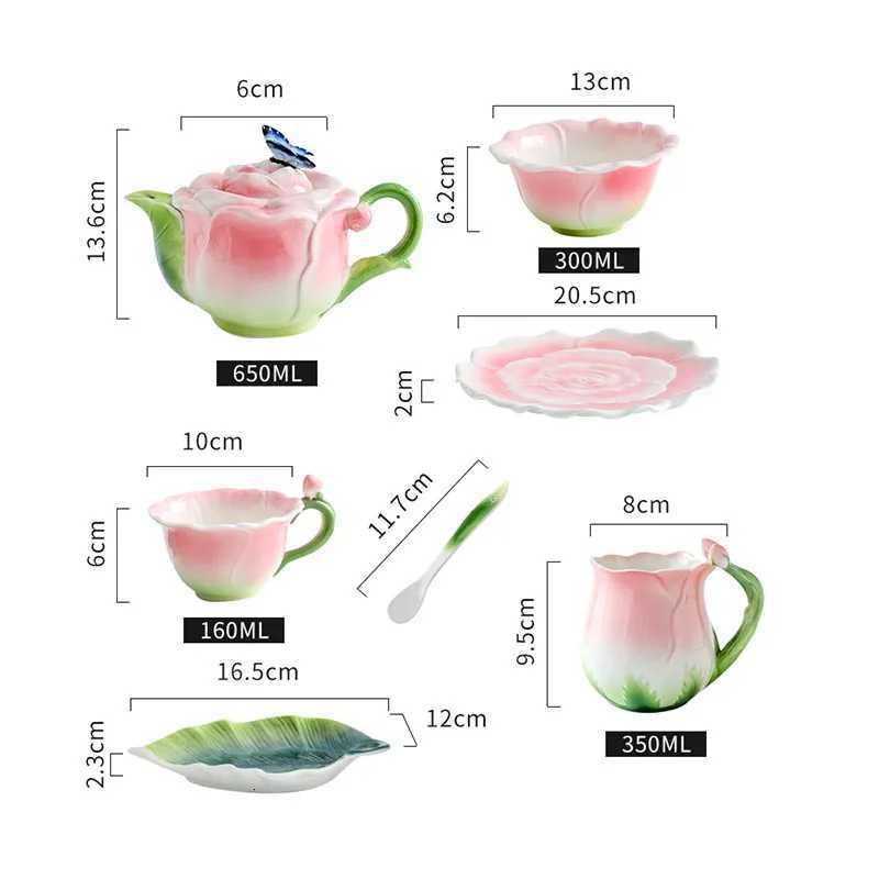 Ceramic Rose Coffee Cup Saucer Exquisite Butterfly Kettle Afternoon Camellia Flower Teacup Flower Decoration Milk Coffee Cup New C251127