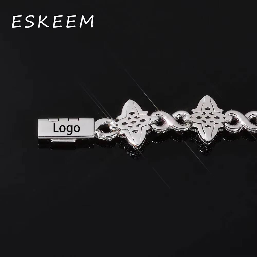 Eskeem Infinite Miami Cuban Chain Bracelet Blue Four Leaf Clover Iced Zircon Hip Hop Fine Jewelry