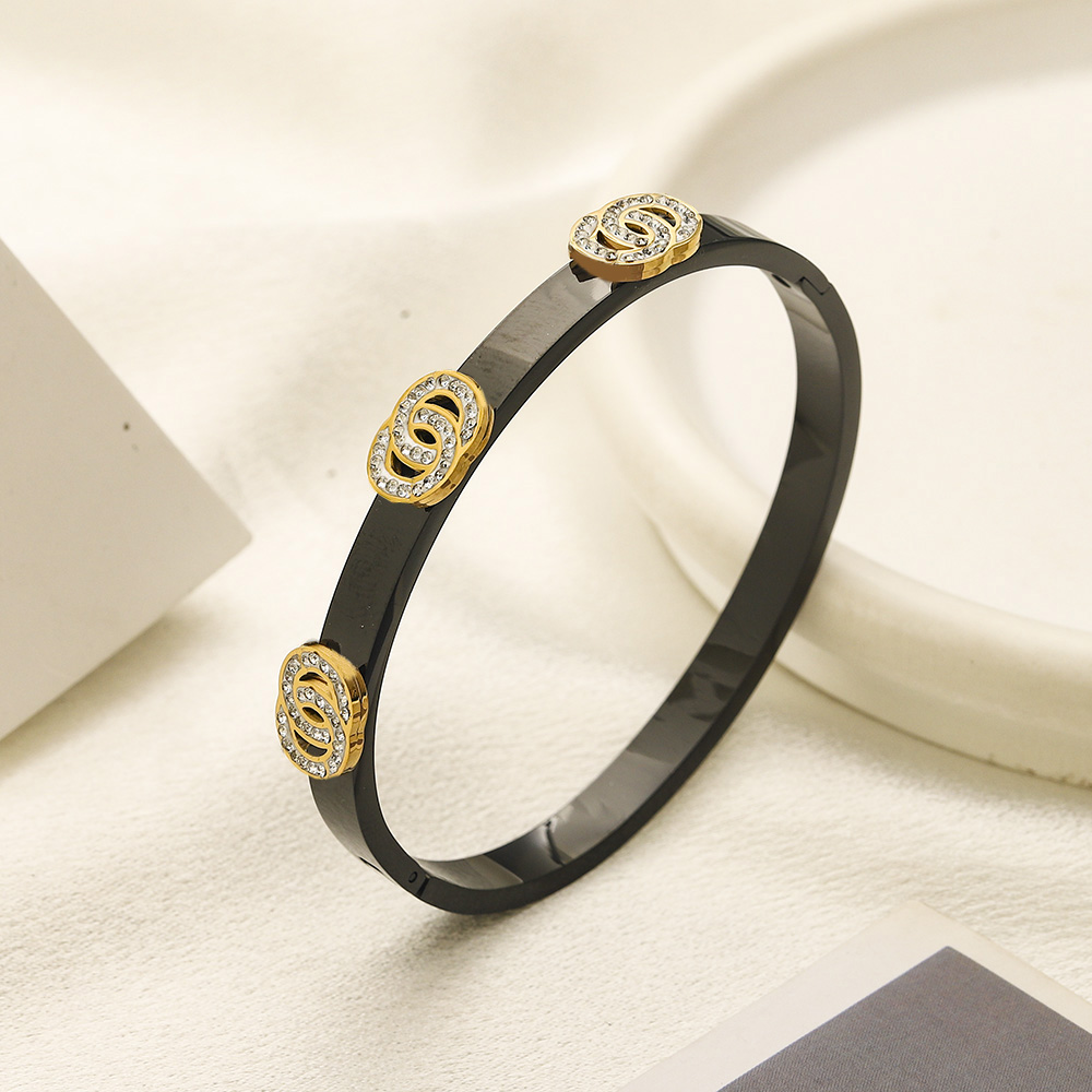 Black High-end bracelet Crystal Bangle Charm Bracelet Luxury Bracelets Women Jewelry Stainless Steel Design for Women Luxury Bracelet Wedding Gifts Jewelry