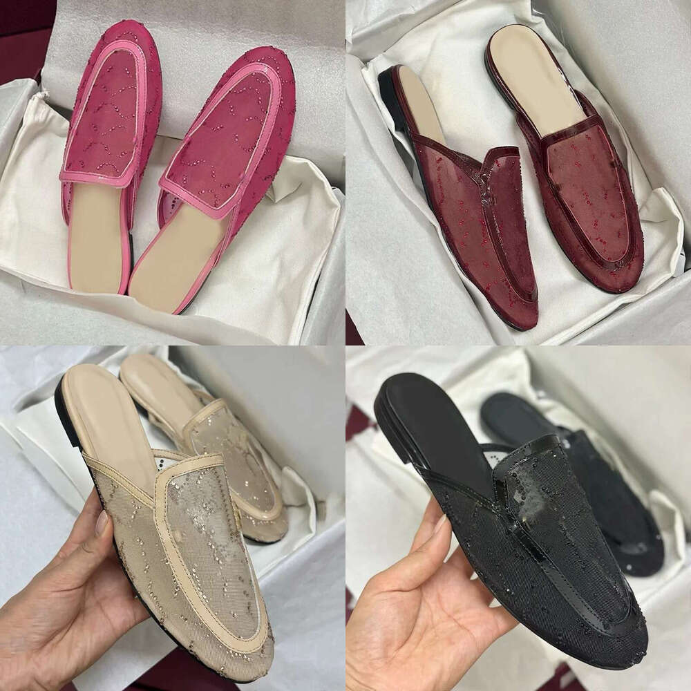 womens multi crystals sandals Mesh pink flat slippers slides clog mule slide luxury slipper fashion sandal rhinestone sliders designer shoe woman dinner shoes