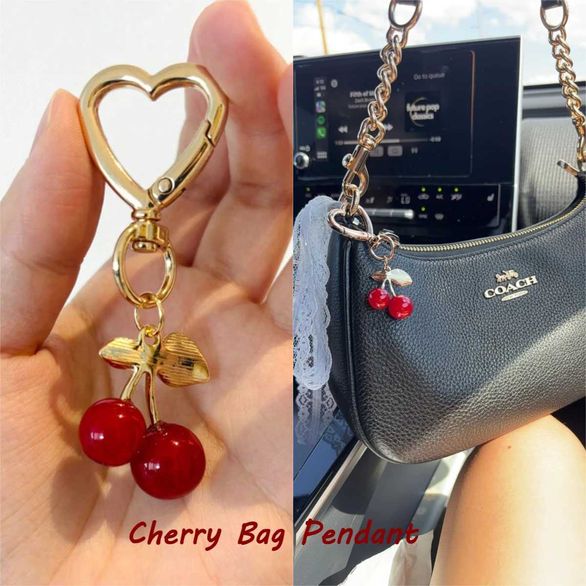 DIY Cherry Blossom Bag Charm Womens Accessory Keychain with Heart-Shaped Design Handmade Hair Accessories Cherry Leaf PendantT251127