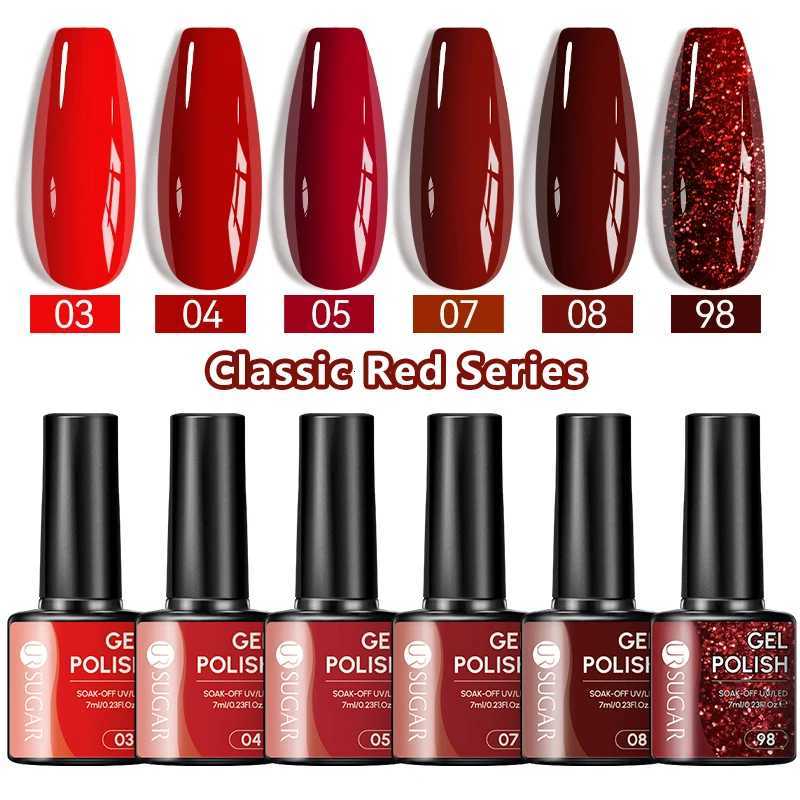 UR SUGAR 7ML Christmas Color Collection Winter Nail Gel Glitter Red Soak Off UV LED Semi Permanent Gel Varnish Wedding ManicureT251127