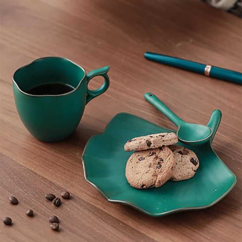 Green Apricot Leaf Ceramic Coffee Cup Saucer European Porcelain High-end Afternoon Tea Flower Tea Latte Coffee Cup Breakfast Mug C251127