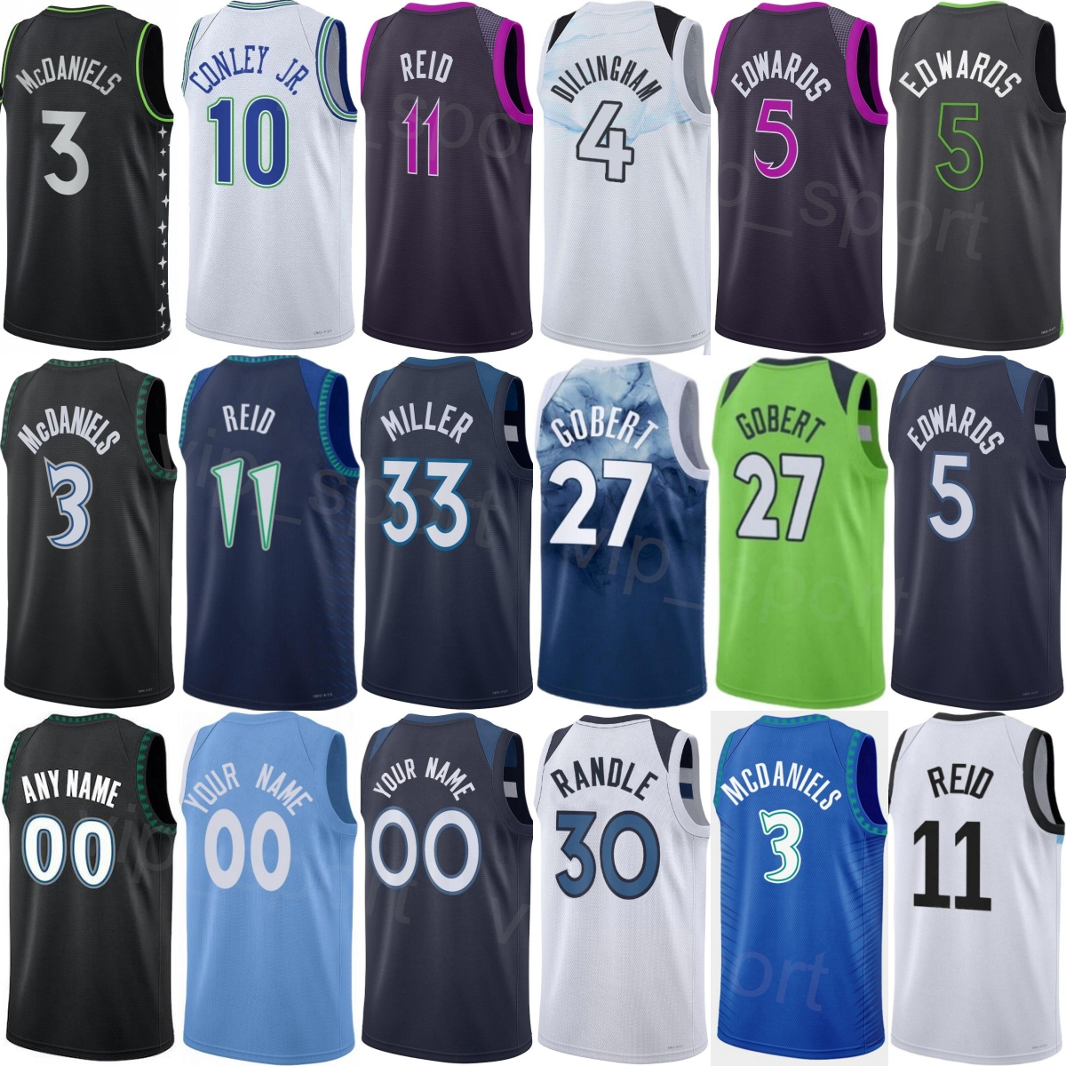 Print City 2026 Basketball Julius Randle Jerseys 30 Kid Man Women Jaden McDaniels 3 Donte DiVincenzo 0 Naz Reid 11 Rudy Gobert 27 Mike Conley 10 Anthony Edwards 5