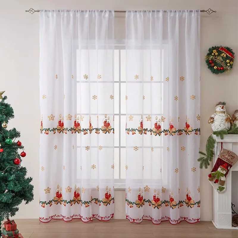 Curtain Christmas New American Christmas Tulle Curtains for Living Room Snowflake Embroidered Window Screen Sheer Yarn Decorative Y251126