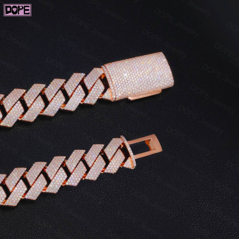 Hip Hop 20mm Cuban Link Chain 925 Silver Rose Gold Plated Iced Out Thick Bust Down Moissanite Cuban Chain
