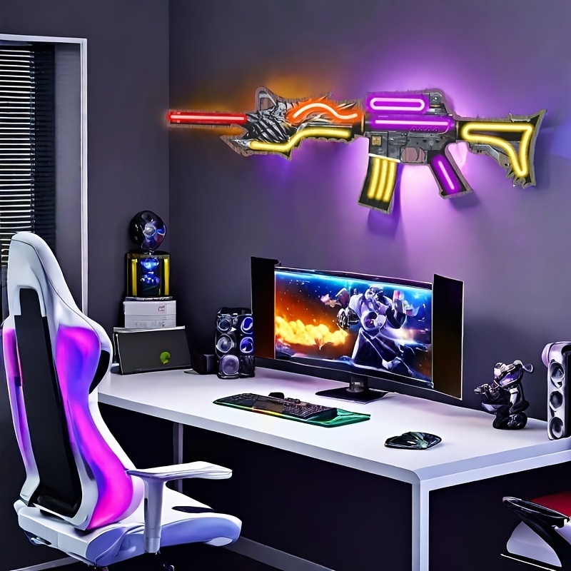 AK47 pistol-shaped neon light; UV printing design; suitable for game room, men's leisure room, living room, bedroom, gun shop; wall atmosphere de