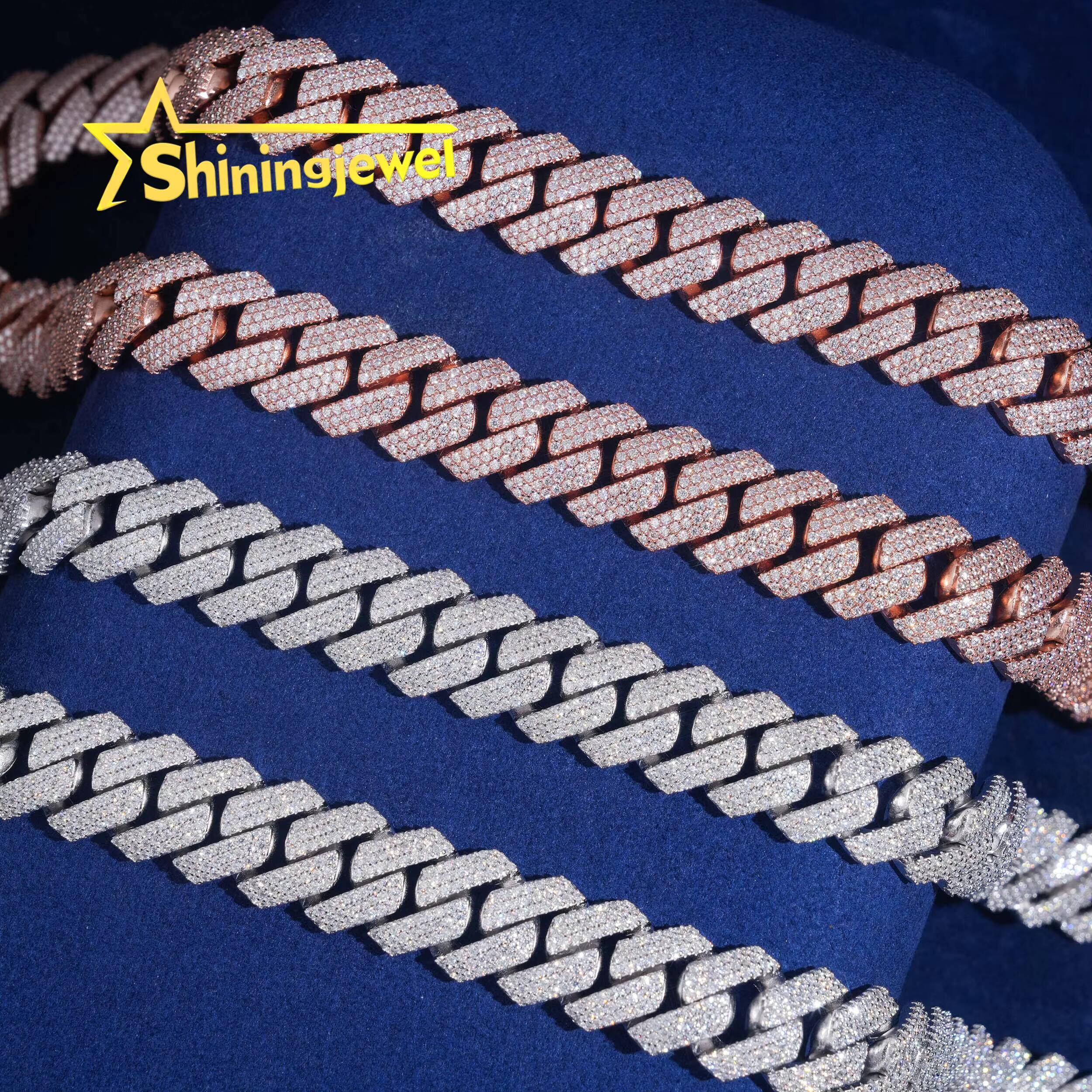 Popular Rose Gold Plated 15mm Cuban Chain Iced Out Jewelry Moissanite Cuban Necklace Bracelet Custom Hip Hop Diamond Cuban Links