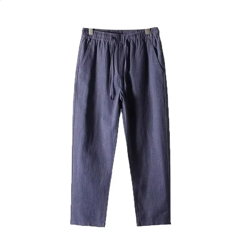 High quality linen mens spring thin Chinese cotton linen mens casual pants white loose fit straight - L 250427