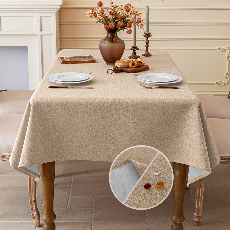 A837 cotton and linen three-proof tablecloth waterproof and dustproof solid color new Chinese rectangular tablecloth coffee table tablecloth