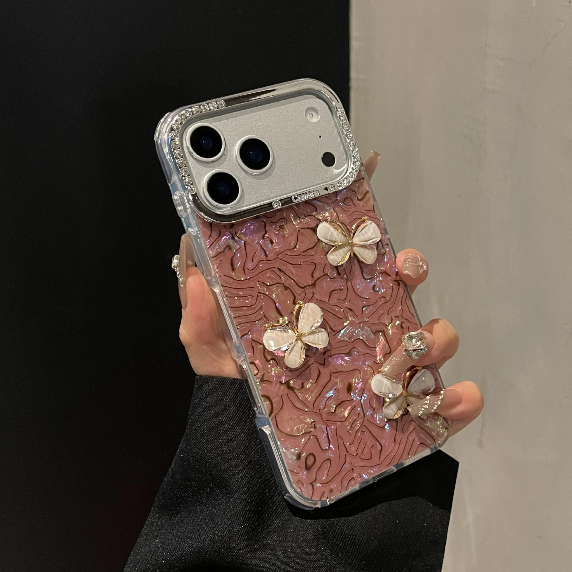 Colorful Shell Bowknot Phone Case iPhone 17 Pro Max Compatible with Apple 16 Pro Rhinestone Lens 15/14