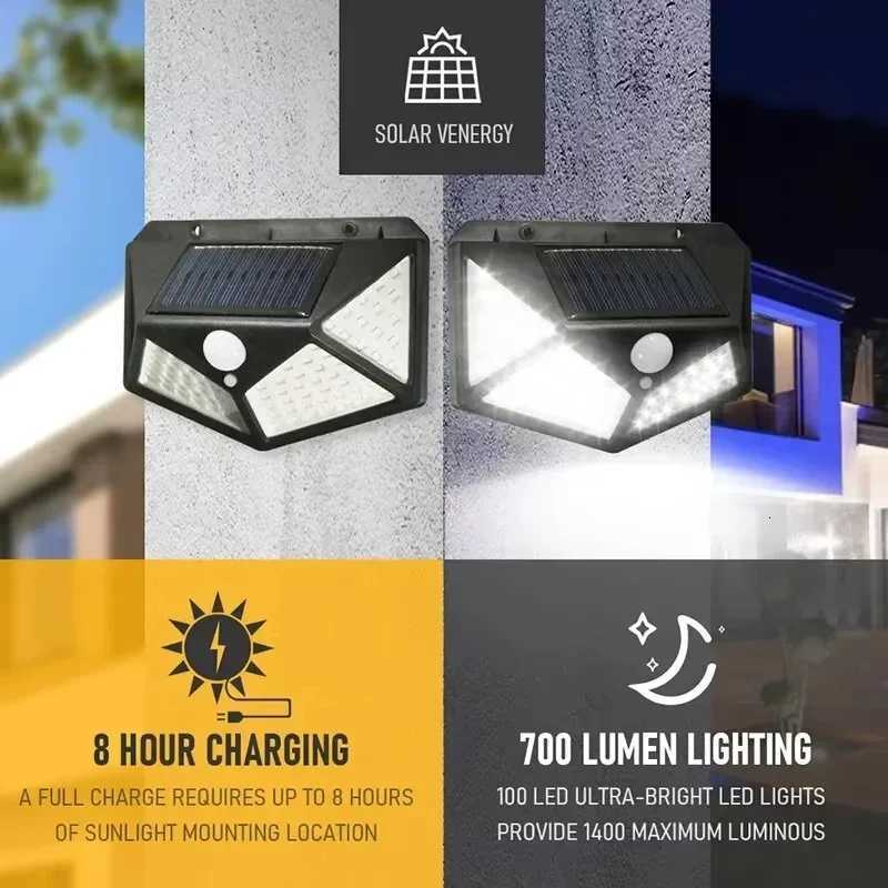 100 LED Wall Lights Outdoor Solar Lamp Motion Sensor Solar Powered Street Light Garage Lamps Outdoor Garden Lighting Night LightM251127