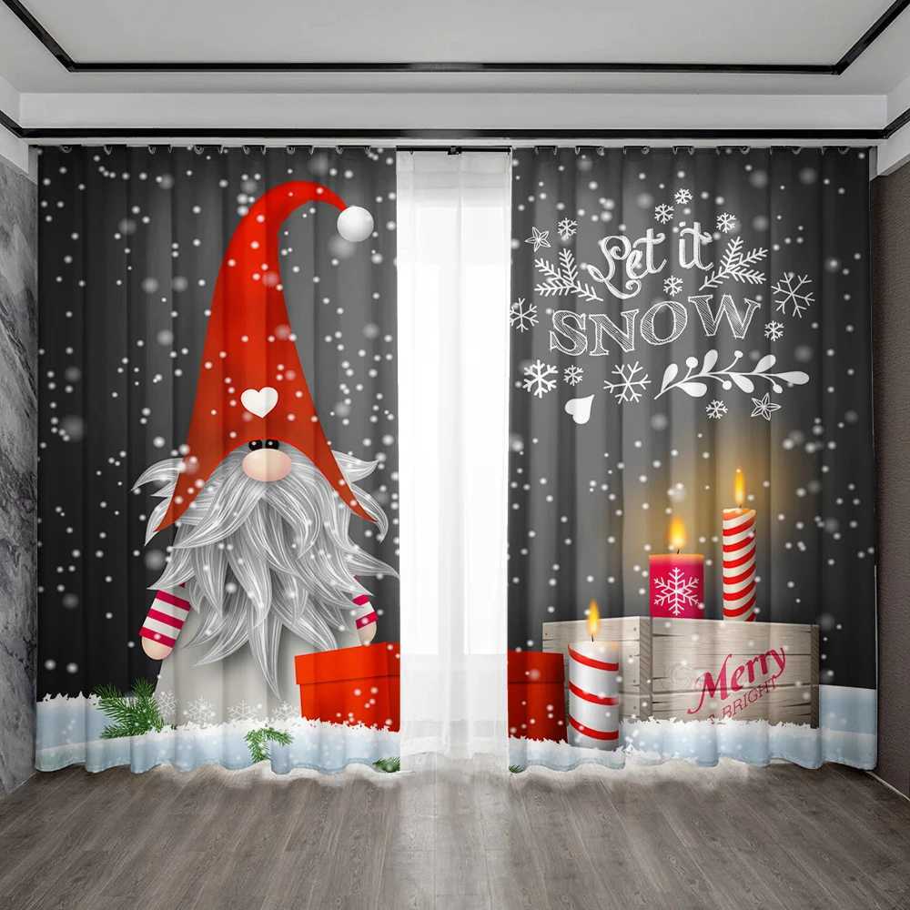 Curtain Christmas 2PC Home Decoration Printed Curtains Happy Birthday Cake Merry Christmas Kitchen Coffee Shop Living Room Balcony Garden Y251126