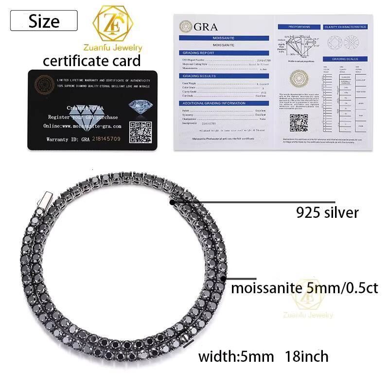 Bling Unisex 1 Row Tennis Necklace/Bracelet Black Lab Created Diamonds 2MM 3MM 4MM 5MM 65MM Tennis Chain Moissanite Chain