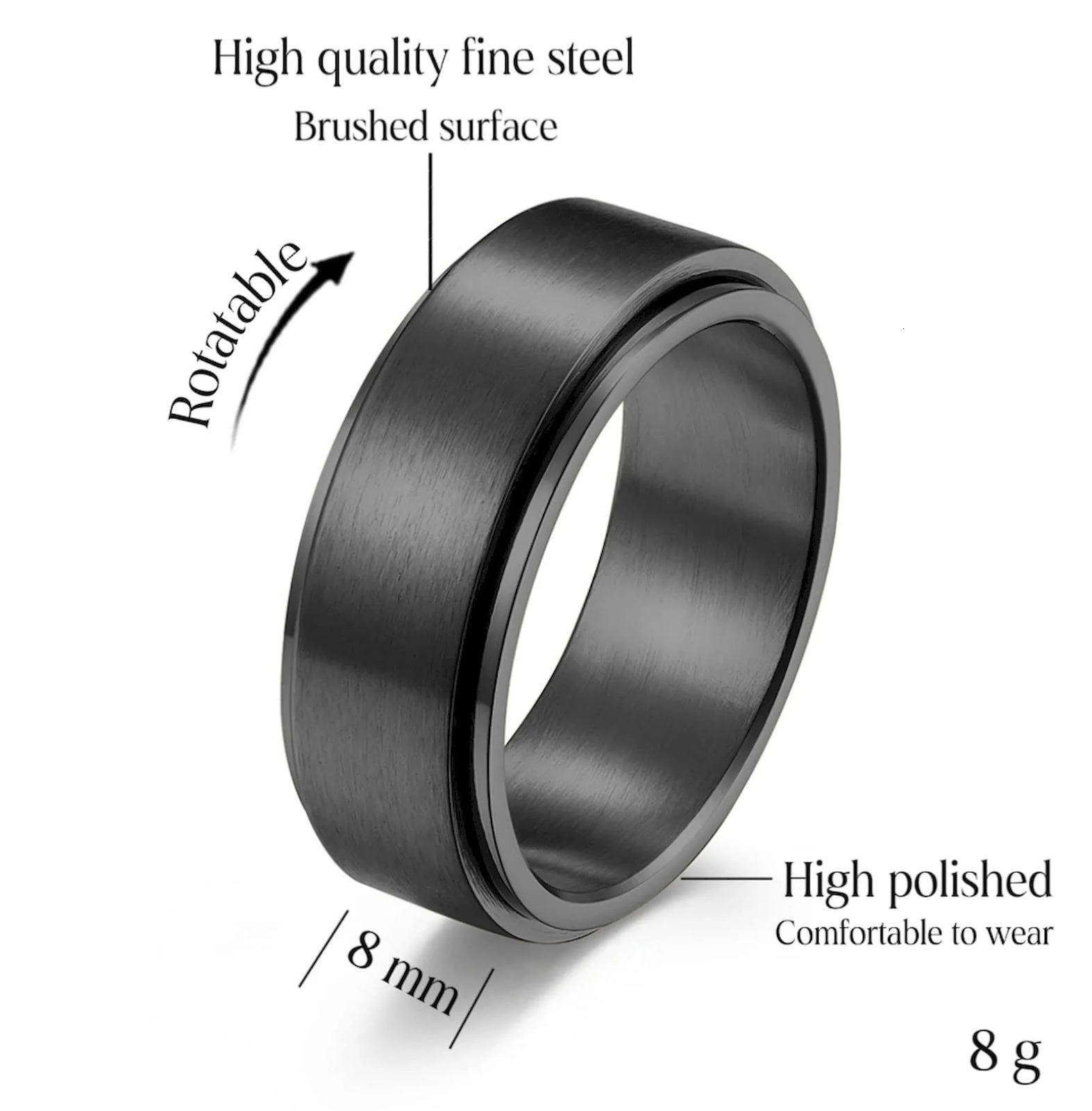 Simple 8mm Anxiety Fidget Spinner Rings for Men Women Cool Stainless Steel Spinning Rotatable Rings Anti Stress Wedding Jewelry 251126