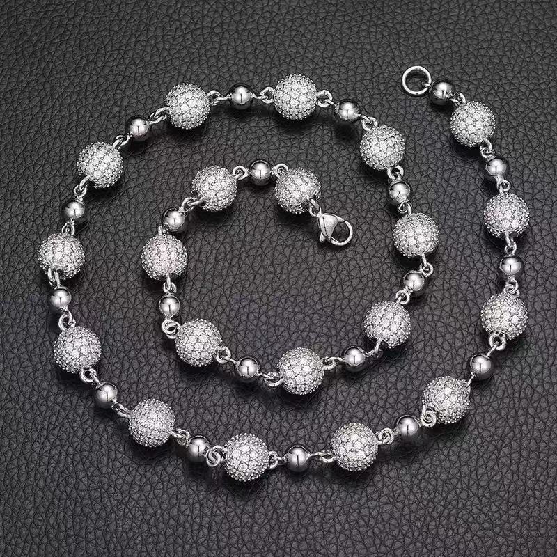Trendy Fine Jewelry 10mm Round Ball Design Pass Diamond Tester 925Silver Vvs Moissanite Diamond Iced Out Ball Chain Necklace