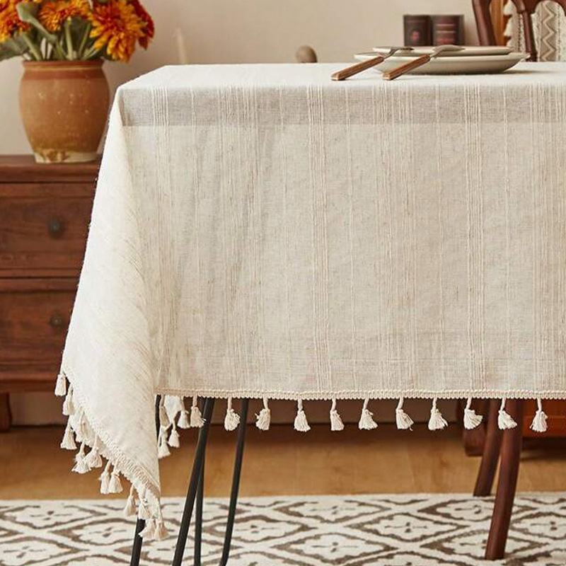 A843 European classical cotton and linen tablecloth line tassel atmosphere tablecloth dustproof decorative cloth living room coffee table cover