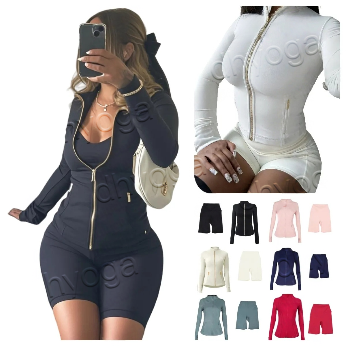 Yoga Two Pieces Set Shorts ackets Flared Shorts Jacket Set Exercise Close-Fitting Fitness Wear Elastic Workout Tracksuit Jacket Short Set