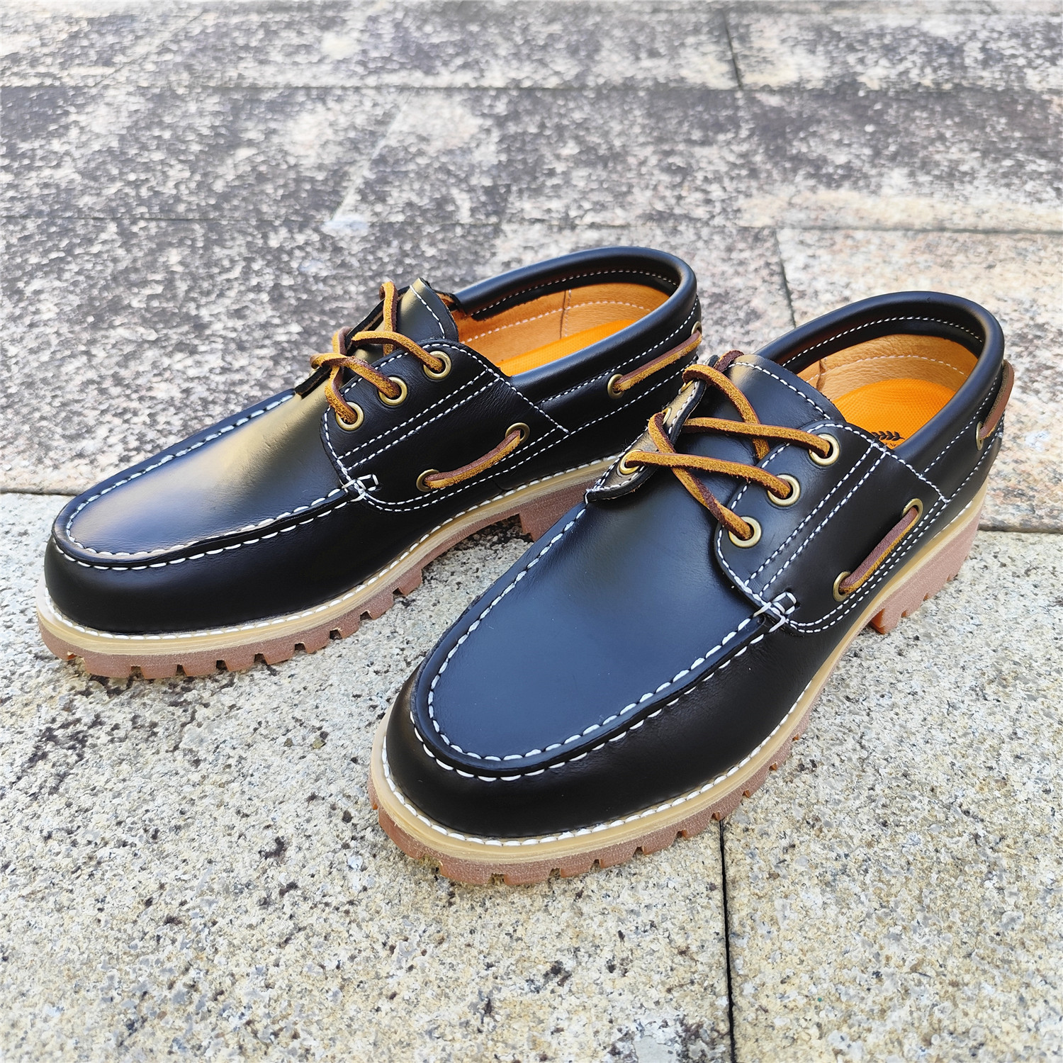 High quality slotted genuine leather boat shoes retro handmade sewn shoes mens casual shoes 240824