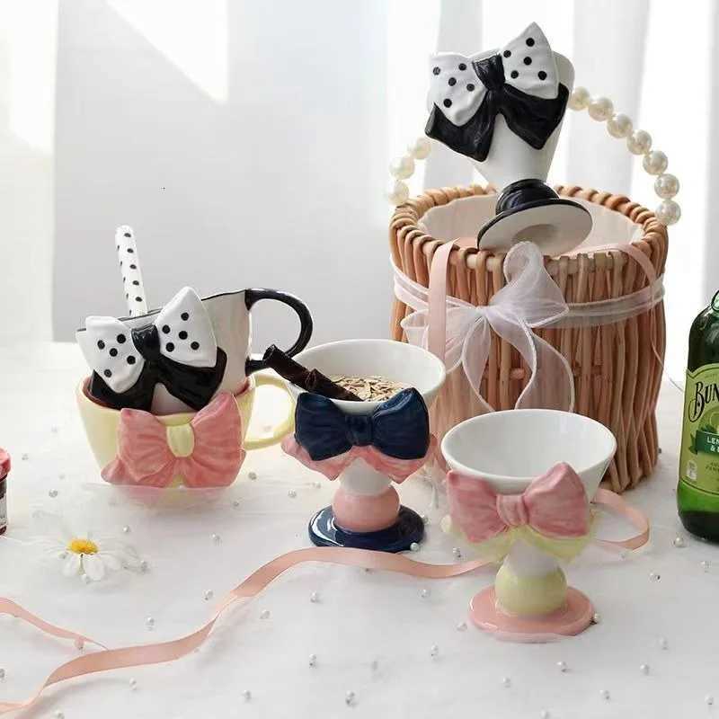 Bowknot Under Glazed Ceramic Coffee Mugs Beautiful Handmade Pocelain Tea Milk Cups Tableware Unique Hand Painted Pink Yellow C251127