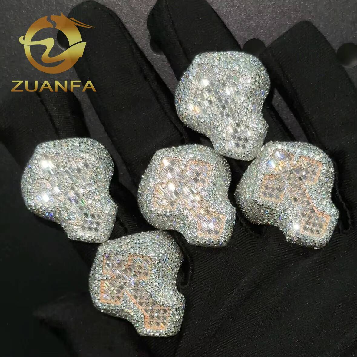 Ready to Ship Iced Out Vvs Baguette Moissanite Diamond Ring for Men Cross Hip Hop Ring 925 Sterling Silver Fashion Jewelry