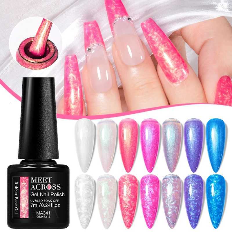 MEET ACROSS 7ml Thread Shell Rubber Base Gel 2 IN 1 Function Gel For Nails Soak Off UV LED Nail Art Gel Varnish ManicureT251127