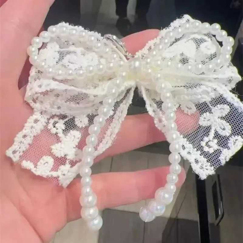 Korean Cute Lace Bow Pearl Beaded Phone Pendant Chain Accessories Aesthetic Ballet Shoes Camera Bag Decoration Keychain GiftT251127